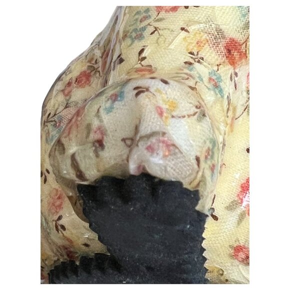 Vtg DECOUPAGE Ceramic CAT Kitten Kitty Floral Cream Fabric Pink Ribbon Bell 6" T - Picture 13 of 15